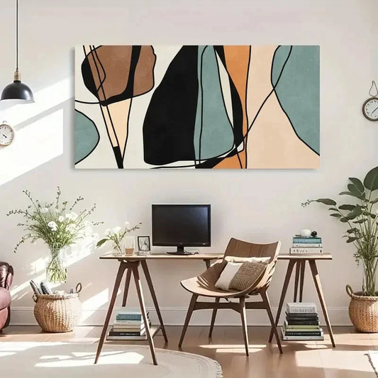 Abstract Geometric Minimalist Wall Art Canvas Office Home Room Framed 120x60cm