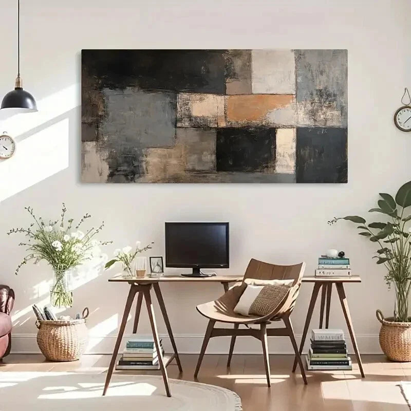 Geometric Shapes Black Edges Wall Art Canvas Office Home Room Framed 80x45cm
