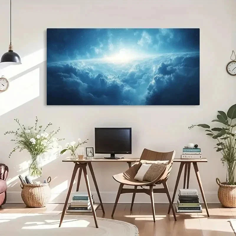 Nature-Inspired Reflection Blue Wall Art Canvas Office Home Room Framed 120x60cm