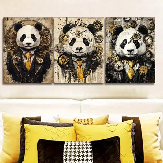 3pcs Cyberpunk panda Art Painting Metal Print Ready to Hang Art