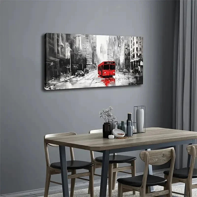 Classic Minimalist Red Bus Wall Art Canvas Office Home Room Framed 120x60cm