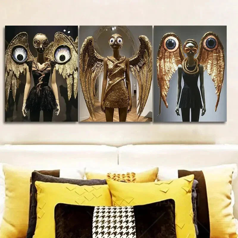 3pcs Golden wings Art Painting Metal Print Ready to Hang Art