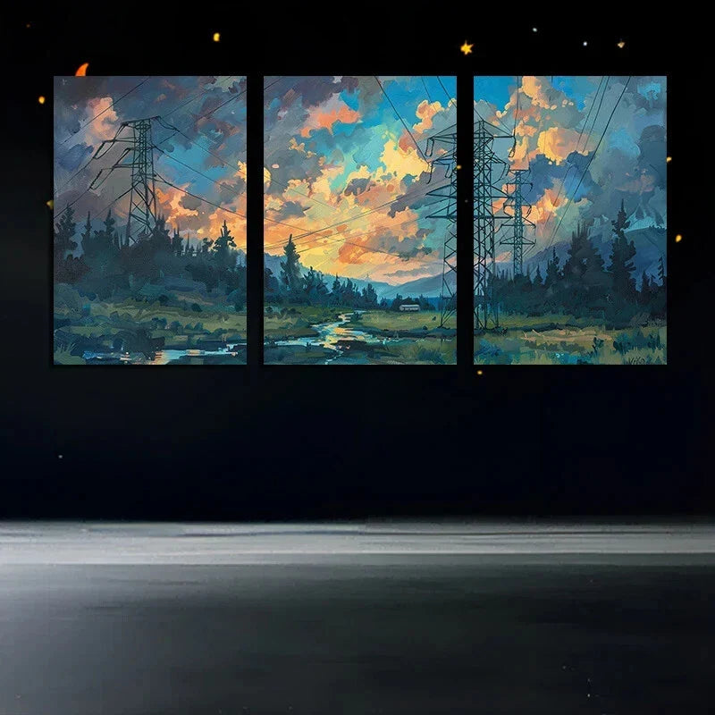 3pcs Vivid Sky Colors Painting Metal Print Ready to Hang Art