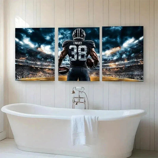 3pcs Football Stadium Powerful Athlete Perfect Wall Art Set Canvas Framed 40x60cm - High Quality Print 100% Australian Made Wall Canvas Ready to Hang