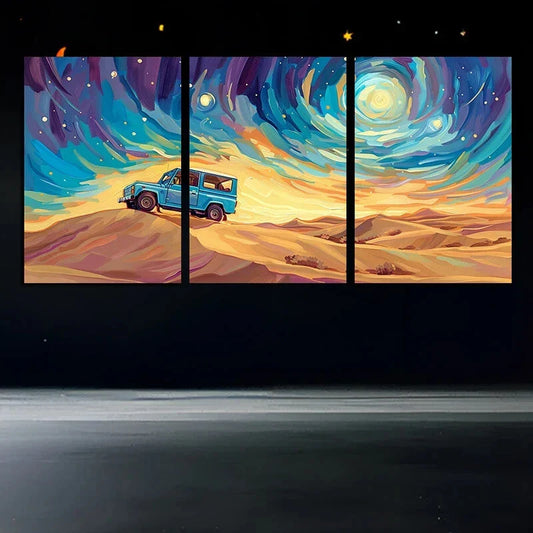 3pcs Starry Night Desert Adventure Metal Print Ready to Hang Art