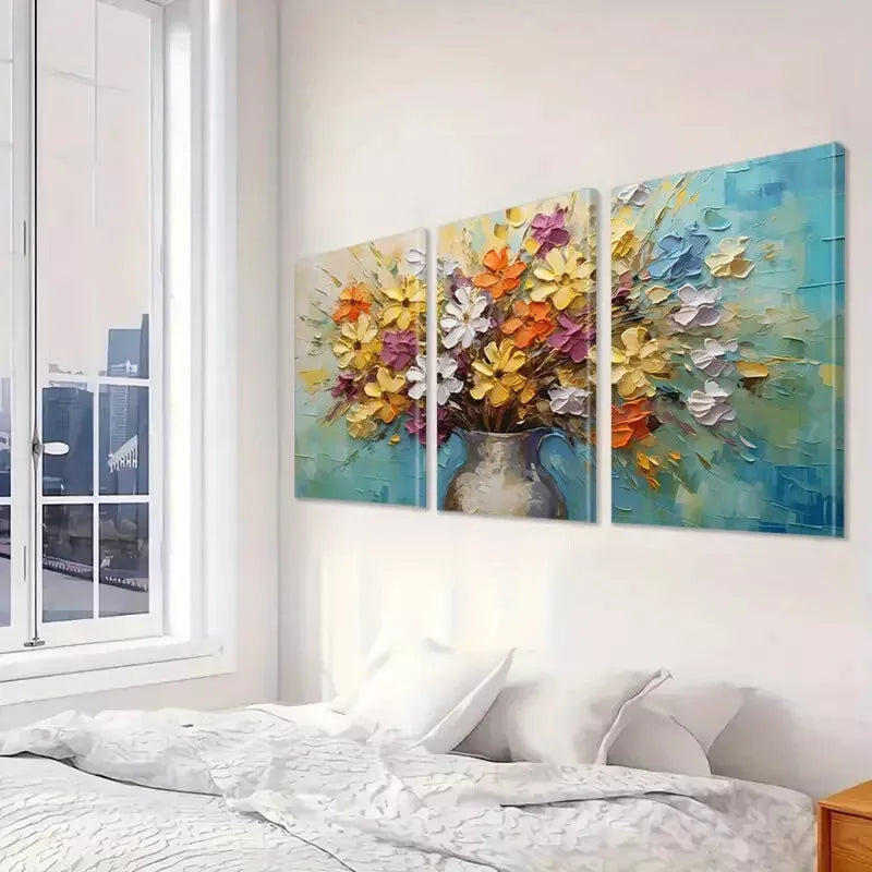 3pcs Vibrant Colorful Modern Decorative Bouquet Wall Art Set Canvas Framed 40x60cm - High Quality Print 100% Australian Made Wall Canvas Ready to Hang