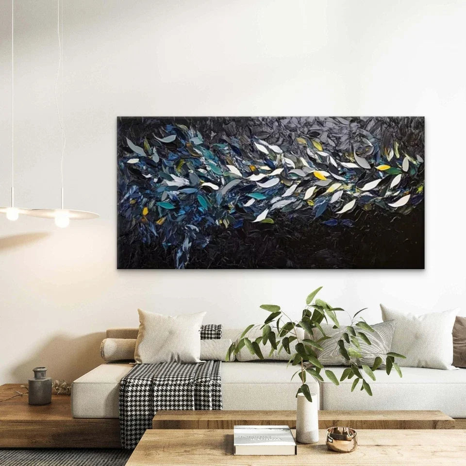 Vibrant Black Abstract Design Wall Art Canvas Office Home Room Framed 80x45cm