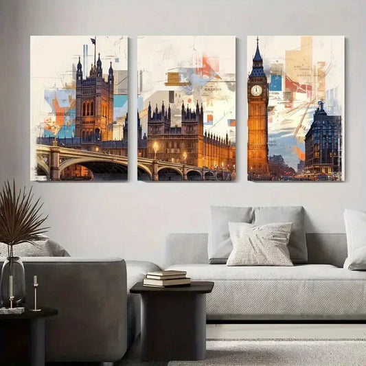 3pcs Modern Abstract Urban Landscape Metal Print Ready to Hang Art