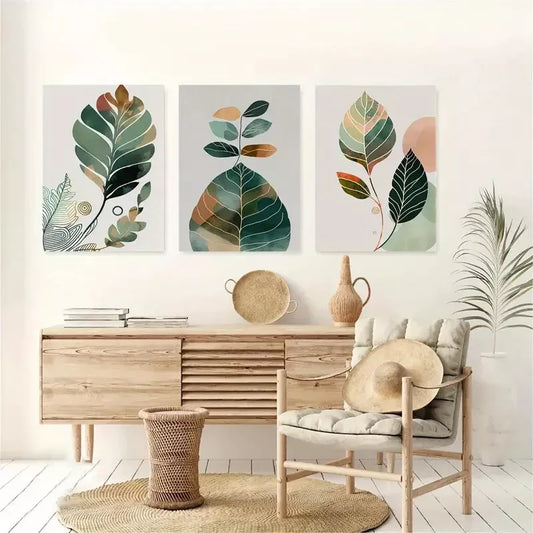 3pcs Bohemian Mid-Century Modern Style Wall Art Set Canvas Framed 40x60cm - High Quality Print 100% Australian Made Wall Canvas Ready to Hang
