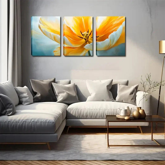 3pcs Bright Yellow & Soft White Gradient Perfect Wall Art Set Canvas Framed 40x60cm - High Quality Print 100% Australian Made Wall Canvas Ready to Hang