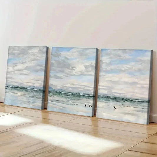 3pcs Serene Vintage Seascape Gallery Wall Art Set Canvas Framed 40x60cm - High Quality Print 100% Australian Made Wall Canvas Ready to Hang