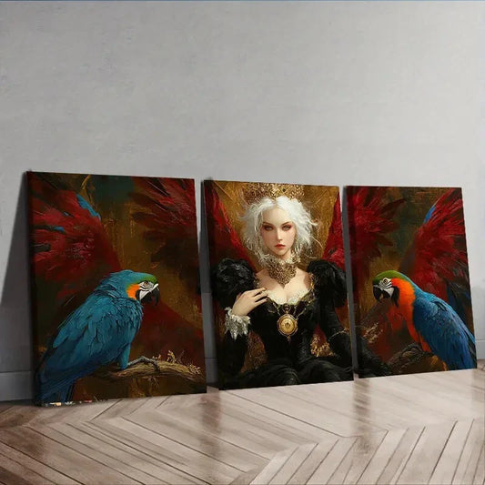 3pcs The Queen and the Parrot Darkness Perfect Wall Art Set Canvas Framed 40x60cm - High Quality Print 100% Australian Made Wall Canvas Ready to Hang