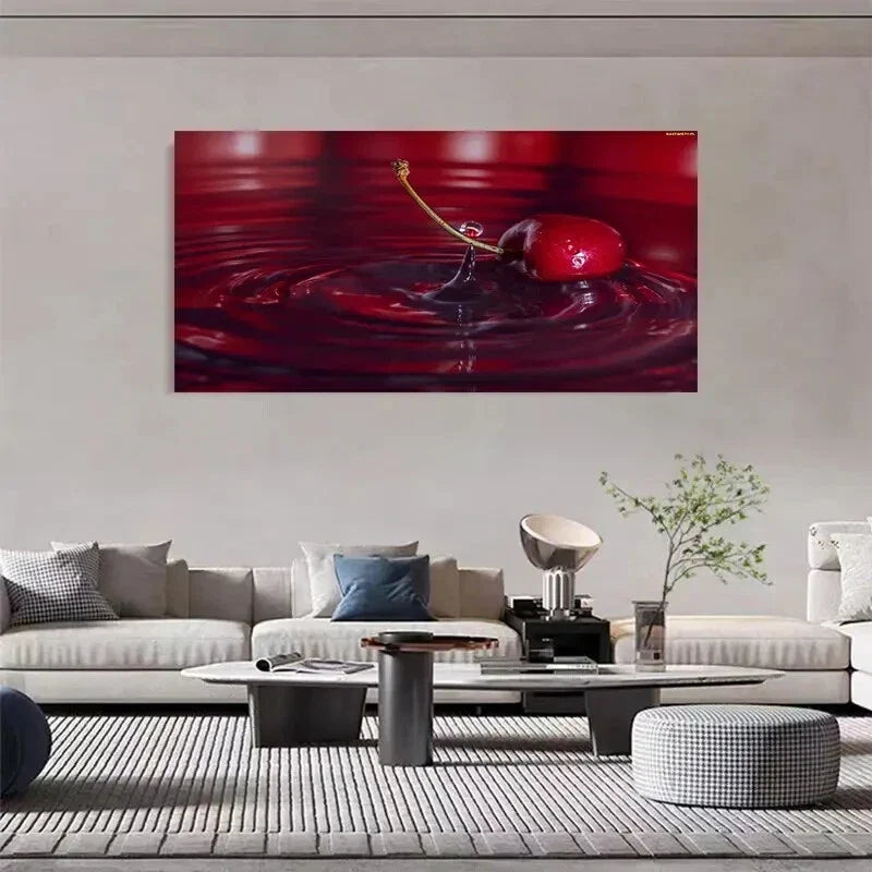 Red Cherry in The Water Fruit Wall Art Canvas Office Home Room Framed 120x60cm