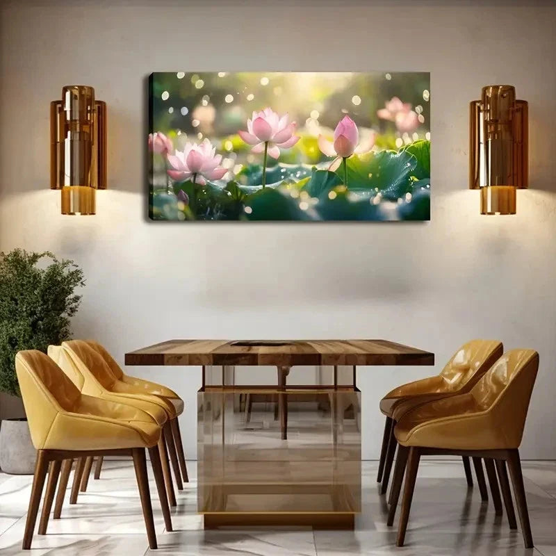 Dew On Lotus Leaves With Soft Wall Art Canvas Office Home Room Framed 120x60cm