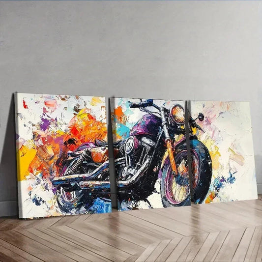 3pcs Abstract Oil Motorcycle Colorful Perfect Wall Art Set Canvas Framed 40x60cm - High Quality Print 100% Australian Made Wall Canvas Ready to Hang