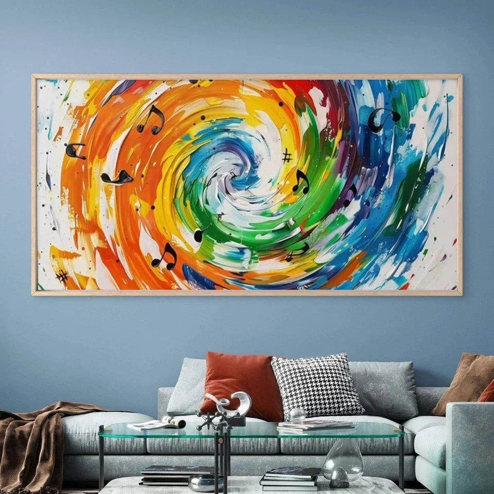 Abstract Music Notes Wall Art Canvas Office Home Room Framed 80x45cm