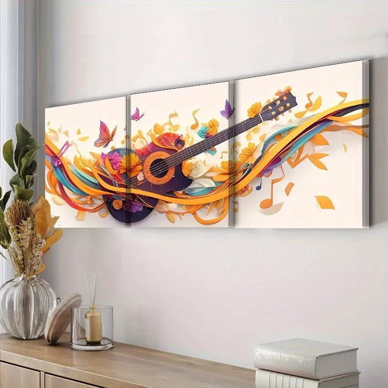3pcss Deco Modern Guitar Canvas With Butterflies Wall Art Set Canvas Framed 40x60cm - High Quality Print 100% Australian Made Wall Canvas Ready to Hang