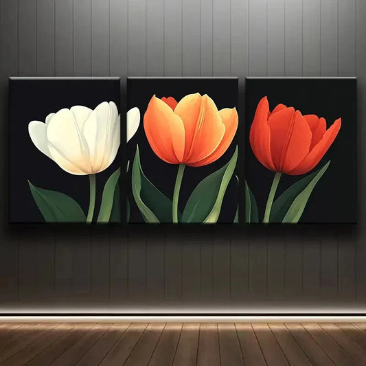 3pcs Three Tulips Luxurious Colorful Perfect Wall Art Set Canvas Framed 40x60cm - High Quality Print 100% Australian Made Wall Canvas Ready to Hang