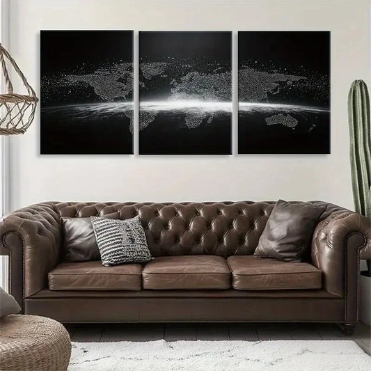 3pcs Geometric Black White Design Map Perfect Wall Art Set Canvas Framed 40x60cm - High Quality Print 100% Australian Made Wall Canvas Ready to Hang