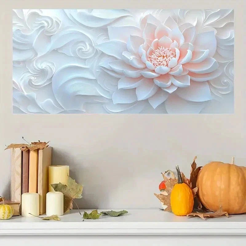 Realistic White & Pink Floral Wall Art Canvas Office Home Room Framed 80x45cm