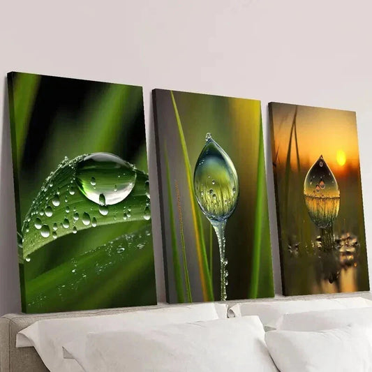 3pcs Water Drops on Sunset Background Wall Art Set Canvas Framed 40x60cm - High Quality Print 100% Australian Made Wall Canvas Ready to Hang