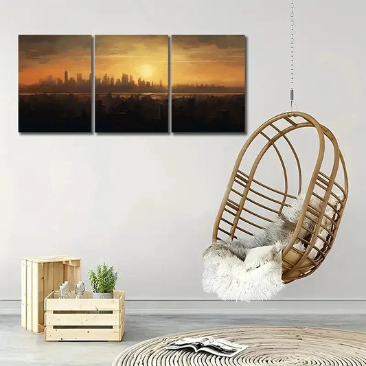 3pcs Urban Glow Sunset Cityscape Wall Art Set Canvas Framed 40x60cm - High Quality Print 100% Australian Made Wall Canvas Ready to Hang