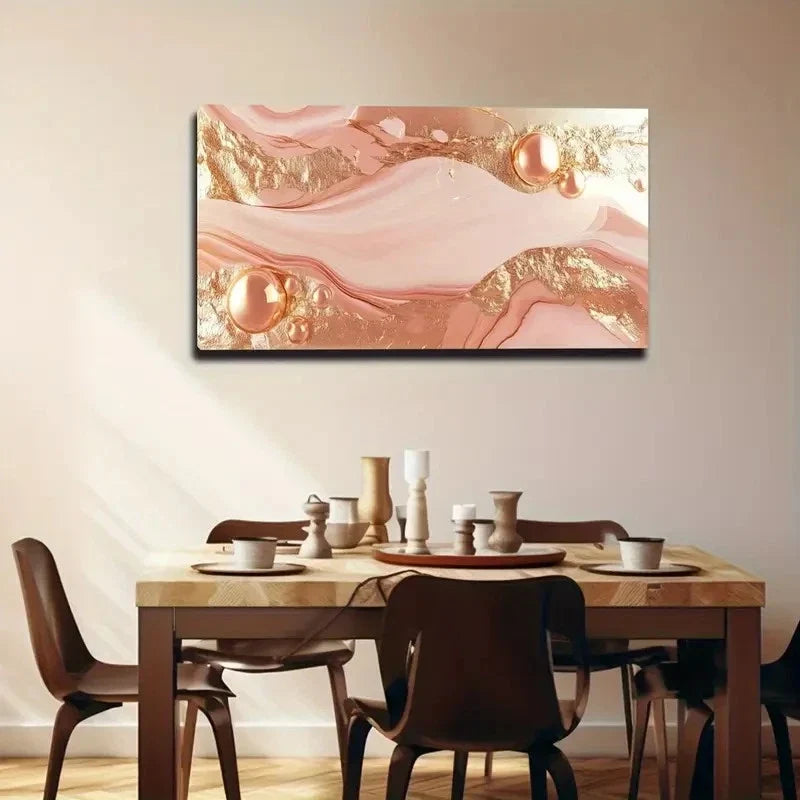 Pink Fluid Water Design Wall Art Canvas Office Home Room Framed 80x45cm