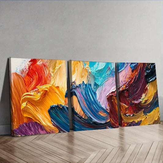 3pcs Vibrant Abstract Colorful Cool Perfect Wall Art Set Canvas Framed 40x60cm - High Quality Print 100% Australian Made Wall Canvas Ready to Hang