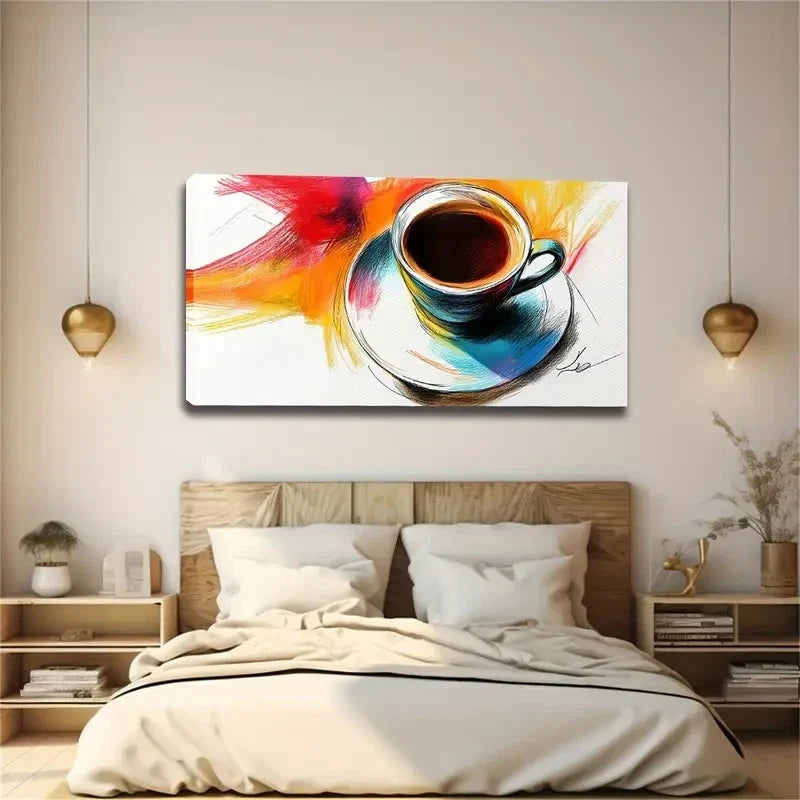 Minimalist Coffee Cup Modern Wall Art Canvas Office Home Room Framed 120x60cm