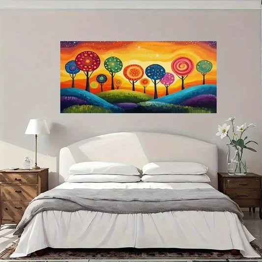 Modern Vintage Abstract Trees Wall Art Canvas Office Home Room Framed 80x45cm