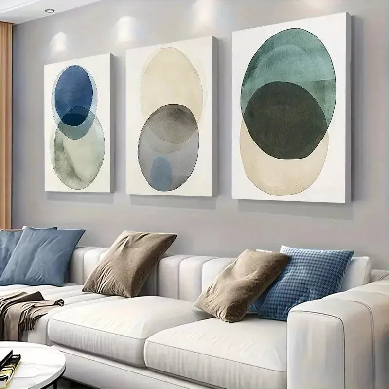3pcs Abstract Overlapping Circles Triptych Wall Art Set Canvas Framed 40x60cm - High Quality Print 100% Australian Made Wall Canvas Ready to Hang