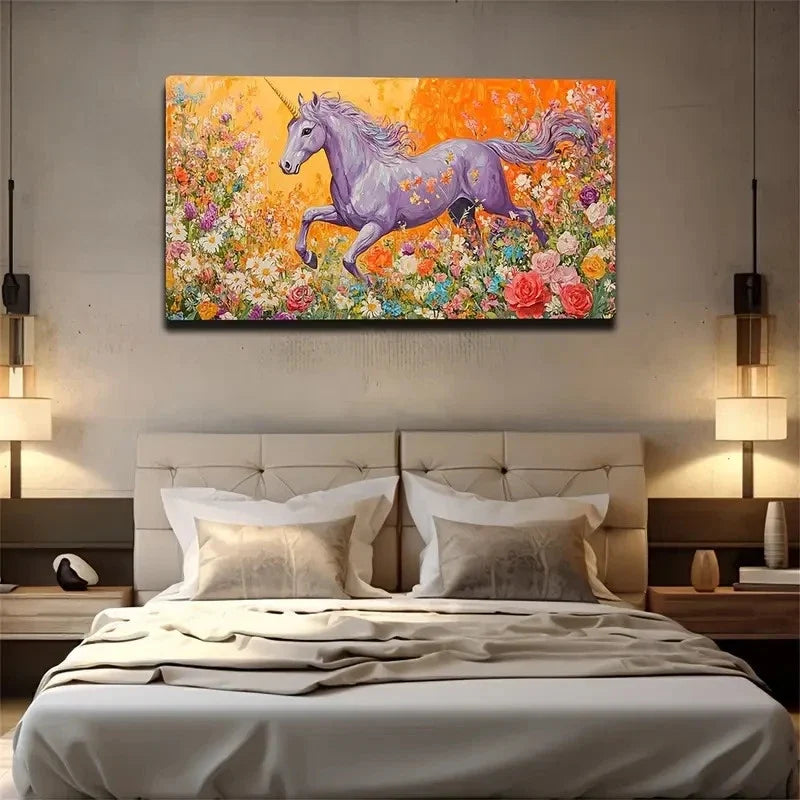 Dreamy Unicorn In Vibrant Wall Art Canvas Office Home Room Framed 80x45cm