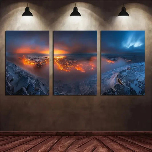 3pcs Landscape Photography Mountain Golden Metal Print Ready to Hang Art