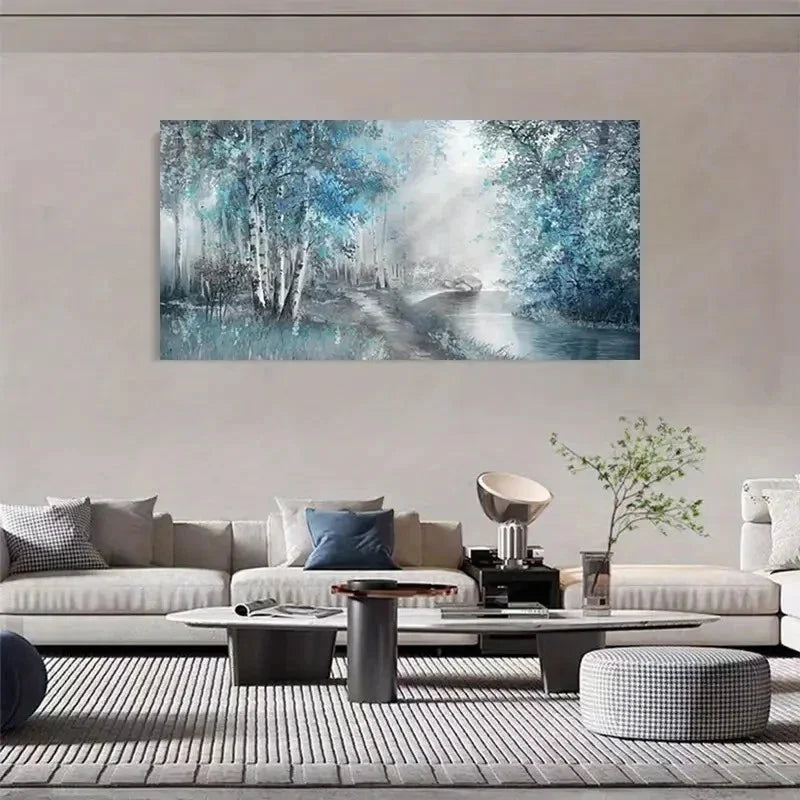 Abstract Blue & White Lands Wall Art Canvas Office Home Room Framed 120x60cm