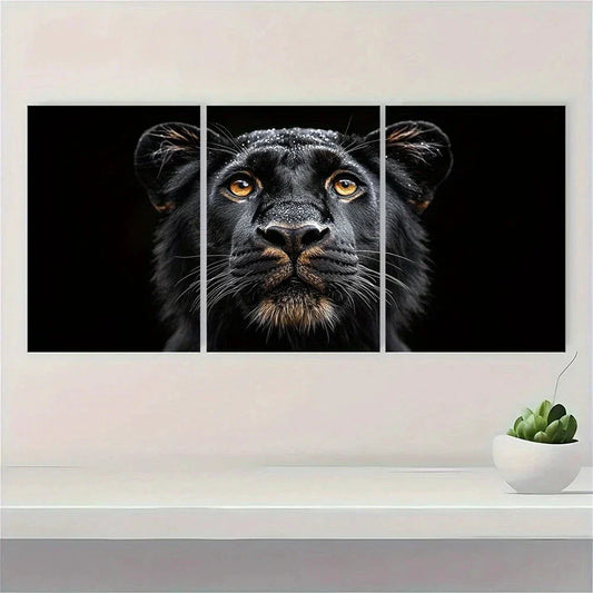 3pcs Blessed Lion Elegant Black Metal Print Ready to Hang Art