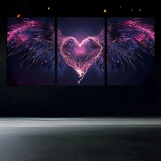 3pcs Wings of Love Pink Purple Themed Metal Print Ready to Hang Art