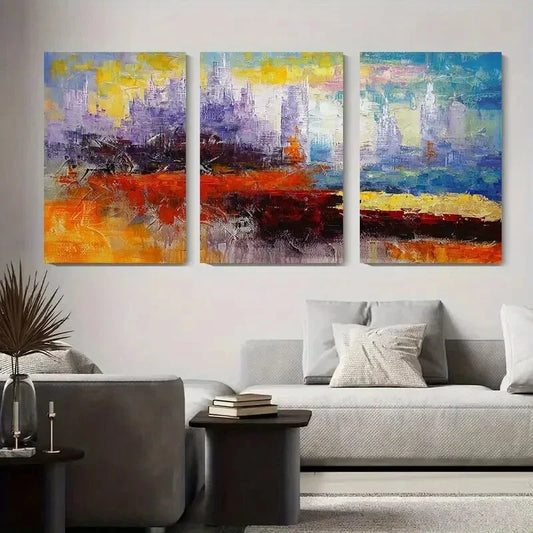 3pcs Modern Brushstroke Painting, Bold Purple Metal Print Ready to Hang Art
