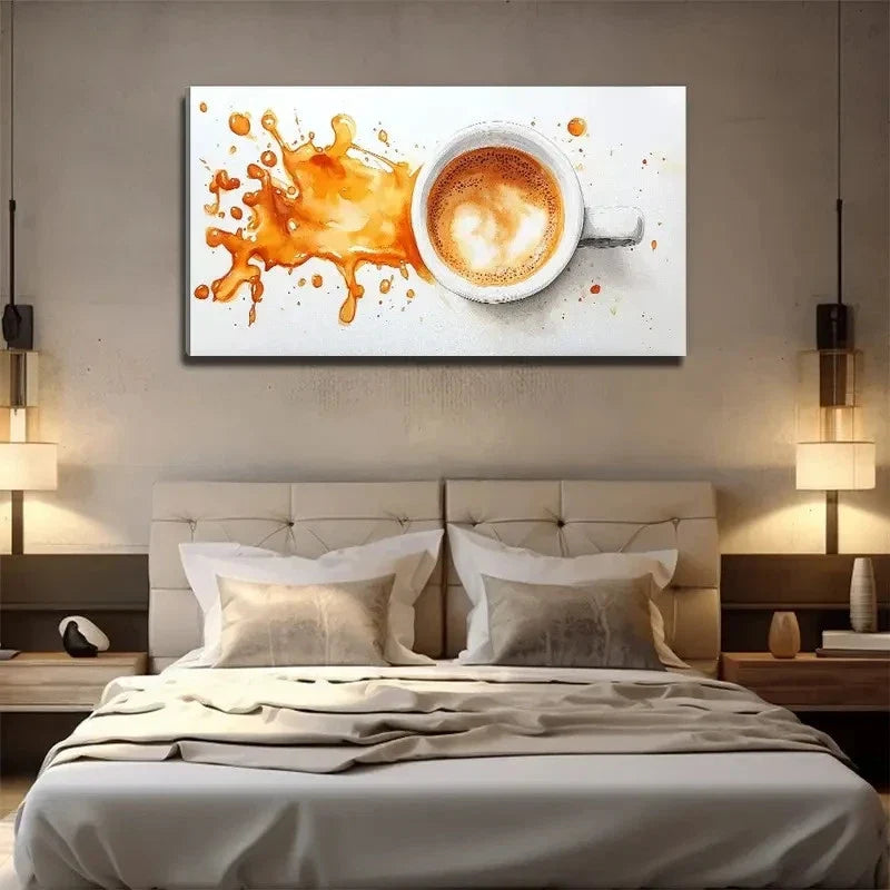 Large Coffee Cup Splash Wall Art Canvas Office Home Room Framed 80x45cm