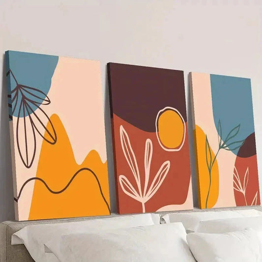 3pcs Boho Style Leaves Sunset Decorative Wall Art Set Canvas Framed 40x60cm - High Quality Print 100% Australian Made Wall Canvas Ready to Hang