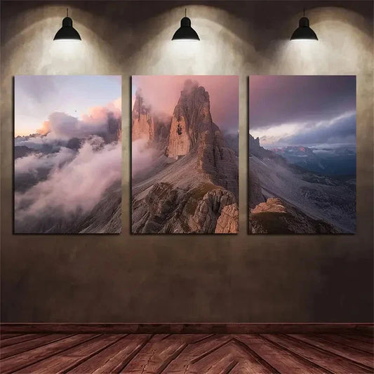 3pcs Big Snowy Mountain Sunset Metal Print Ready to Hang Art