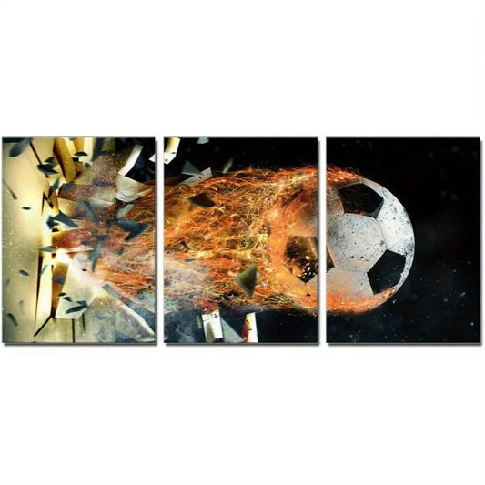 3pcs Breaking Soccer Sport Themed Metal Print Ready to Hang Art