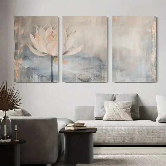 3pcs Abstract Watercolor Floral Lotus Flower Metal Print Ready to Hang Art