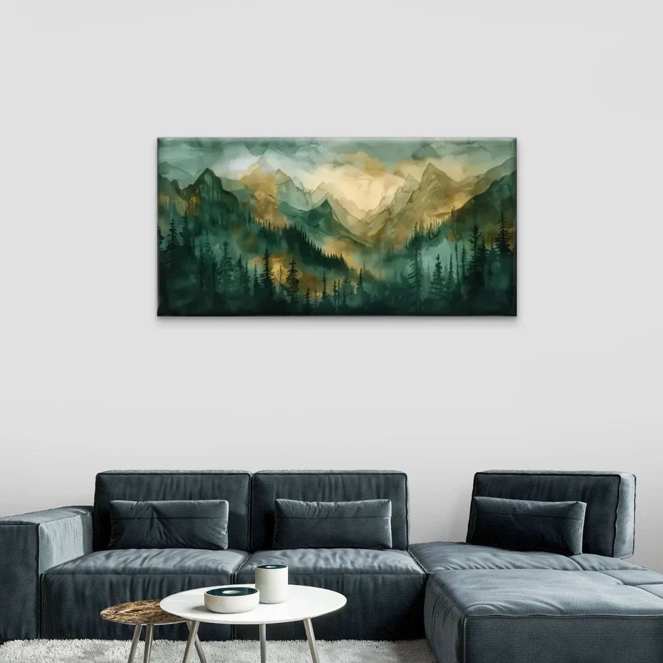 Mountains Trees Forest Wall Art Canvas Office Home Room Framed 120x60cm