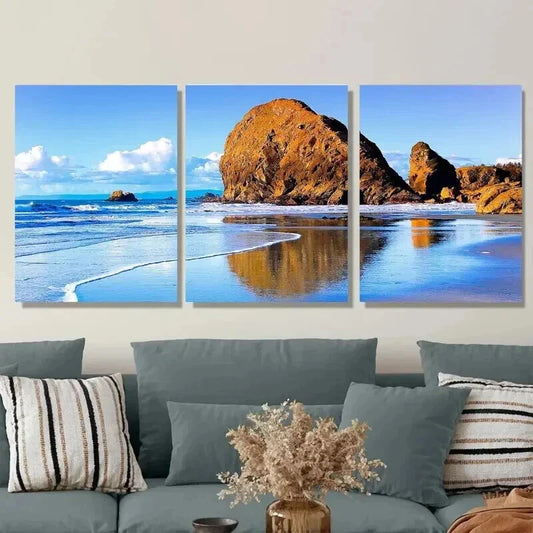 3pcs Beach Scene horeline, Sandy Shore Coastal Wall Art Set Canvas Framed 40x60cm - High Quality Print 100% Australian Made Wall Canvas Ready to Hang