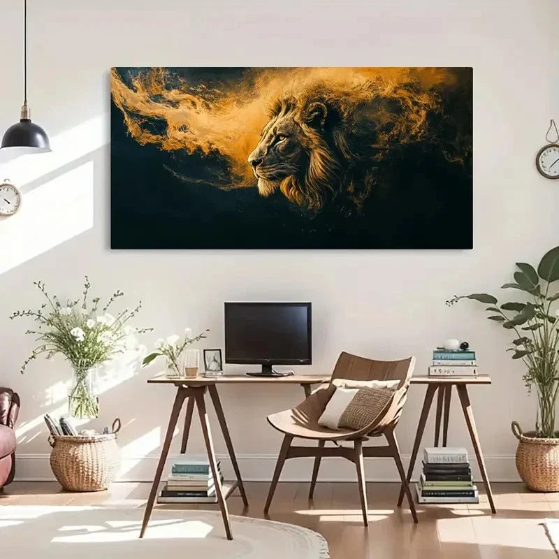 Majestic Lion Aesthetic Décor Wall Art Canvas Office Home Room Framed 120x60cm