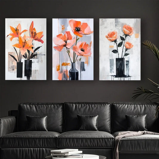 3pcs Abstract Floral Paintings Metal Print Ready to Hang Art