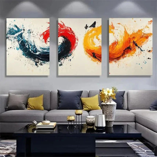 3pcs Bold Red Black Yellow Brushstroke Wall Art Set Canvas Framed 40x60cm - High Quality Print 100% Australian Made Wall Canvas Ready to Hang