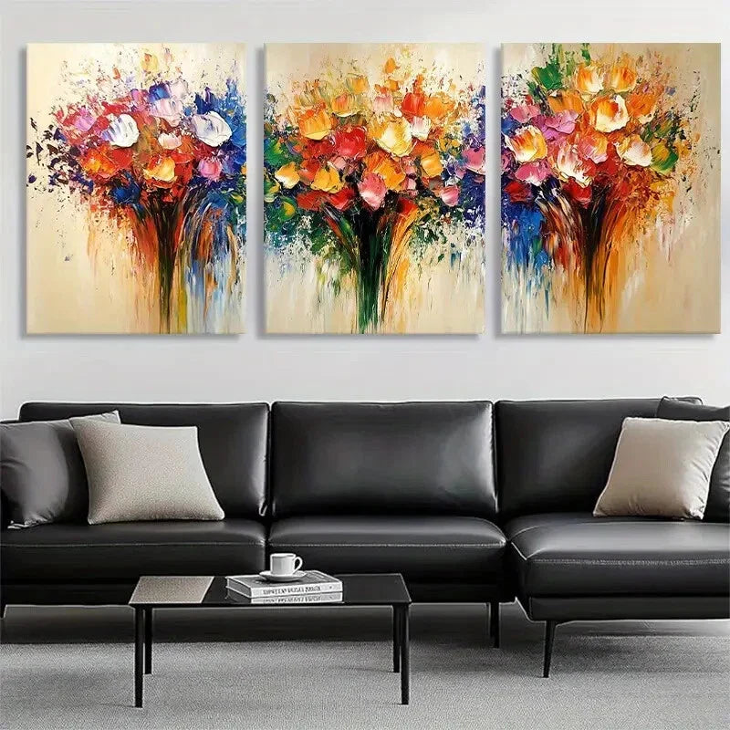 3pcs Vibrant Flower Bouquet Modern Perfect Wall Art Set Canvas Framed 40x60cm - High Quality Print 100% Australian Made Wall Canvas Ready to Hang