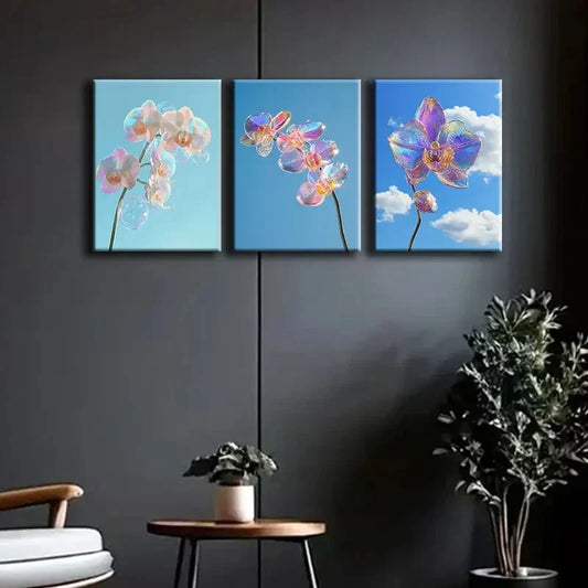 3pcs Colorful Orchid Glass Painting Perfect Wall Art Set Canvas Framed 40x60cm - High Quality Print 100% Australian Made Wall Canvas Ready to Hang