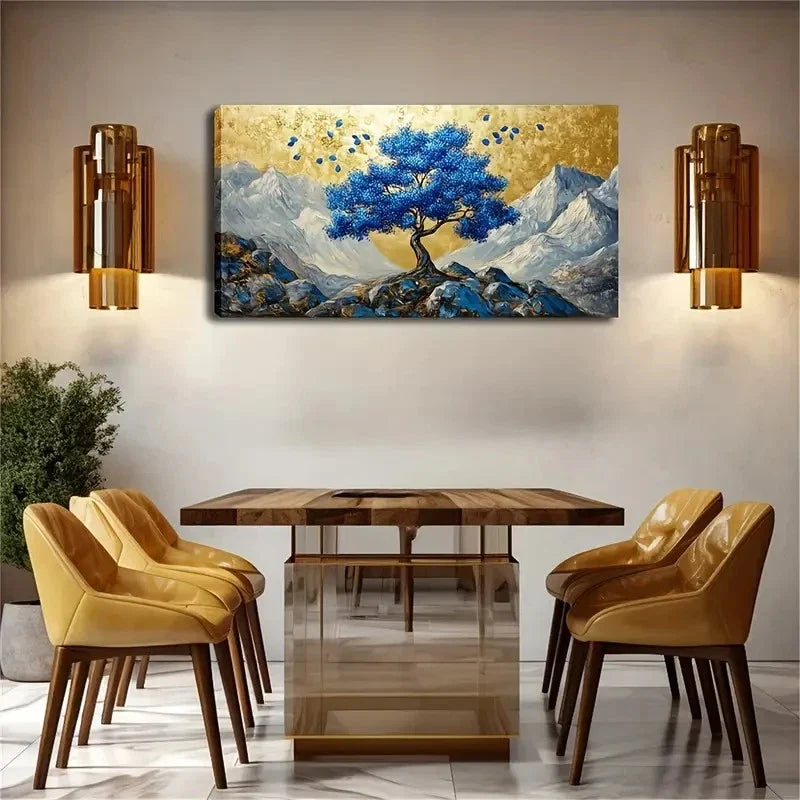 A Lush Blue Tree Rooted Wall Art Canvas Office Home Room Framed 120x60cm